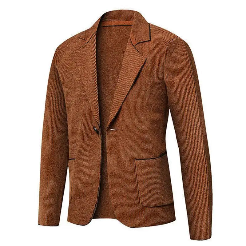 Spring Autumn Casual Outerwear Mens Knitted Buttoned Lapel Suit Jackets Men Coats