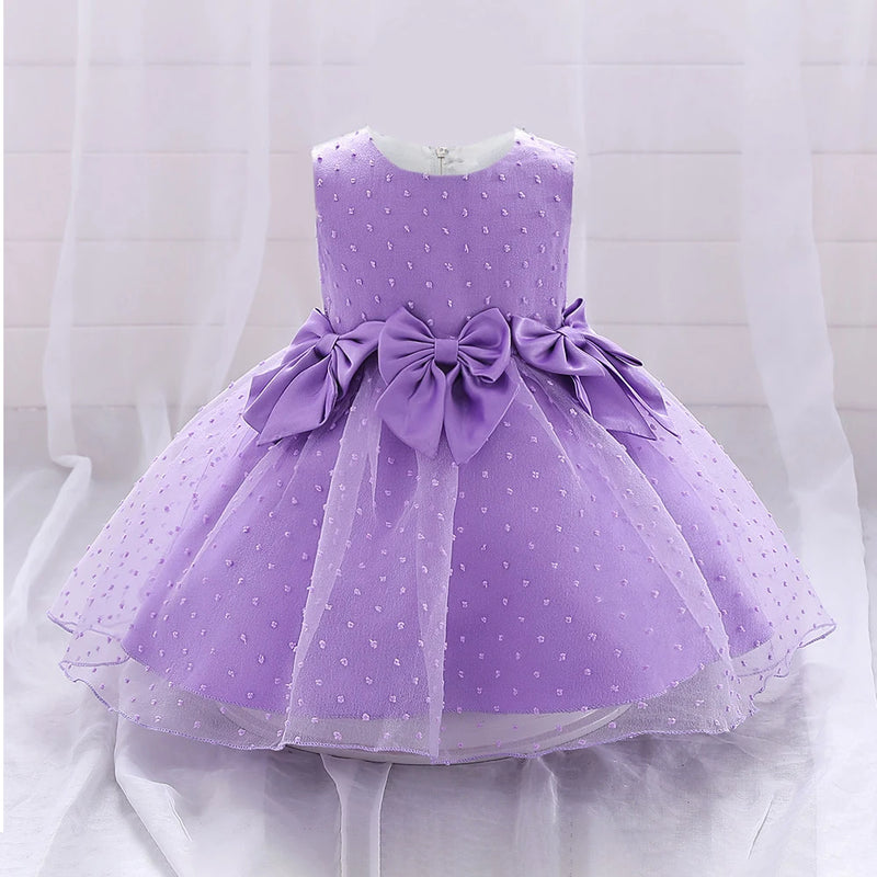 Baby Girl Dress Fluffy Bow Newborn Princess Dresses for Baby Birthday Toddler Infant Polka Dot Party Girls