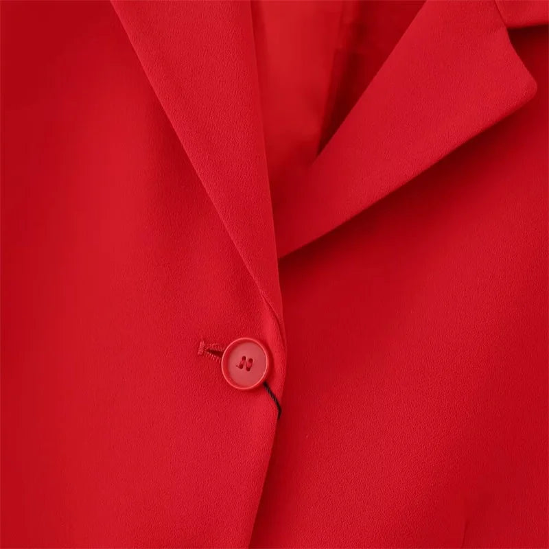 Women's Red Suit Spring Simply Single Breasted Pockets Slim Office Lady Short Coat