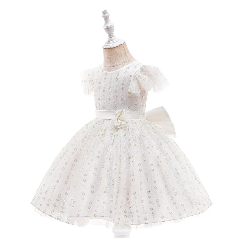 Children's Dress Spring Bowknot Flower Lovely Birthday Party Girl Princess Dress Wedding Flower Girl Dress