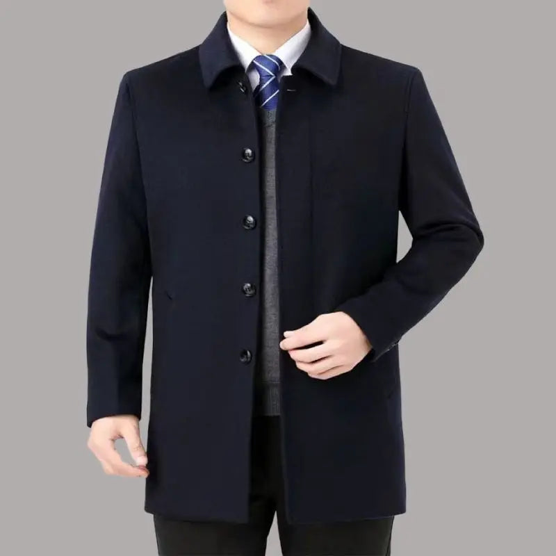 Autumn and Winter Wool Coat Business Wear Men's Handsome Lapel Medium Length Coat Top