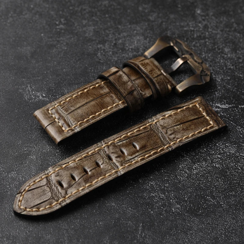 Bamboo Grain Watchband Thickened Wear-Resistant Leather Bracelet Retro Style