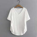 Women Summer Modal Double Face V-Neck Tees Side Fold Short Sleeve Tops Oversized Curve Clothes