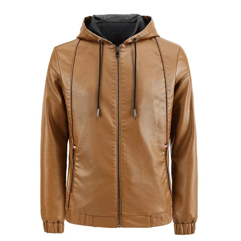 Handsome Trend Casual Male Hooded Slim Motorcycle Casual Jacket Thick Winter) Traveling