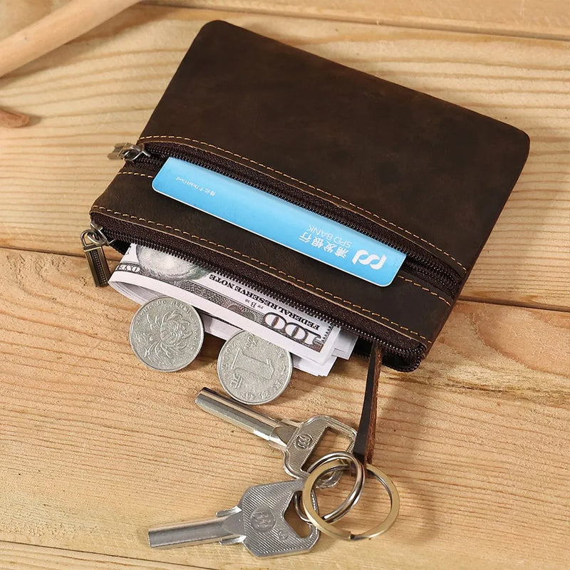 Genuine Leather Coin Purse for Men Mini Pouch Change Wallet with Key Ring Card Holder Key Holder Money Pouch Coin Wallet