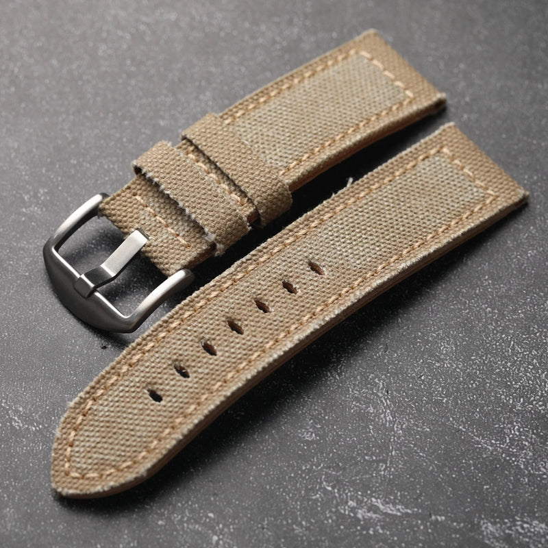 Thickened Canvas Strap Men Fit Leather Bracelet Vintage Bronze Watch Bands