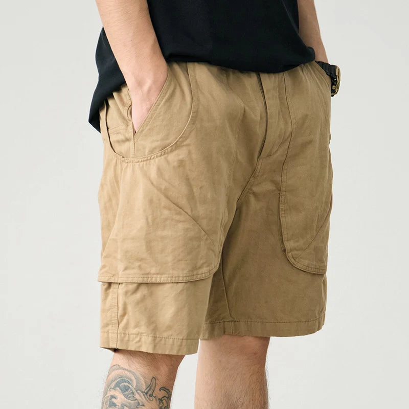 Summer American Retro Deck Cargo Shorts Men's Cotton Washed Old Straight Loose Casual Multi-pocket