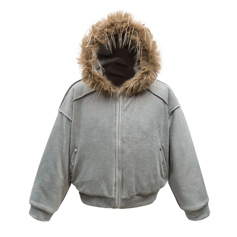 Wool Hooded Padded Jacket Men Clothing Street Wear Fur Hood Warm Thick Parka