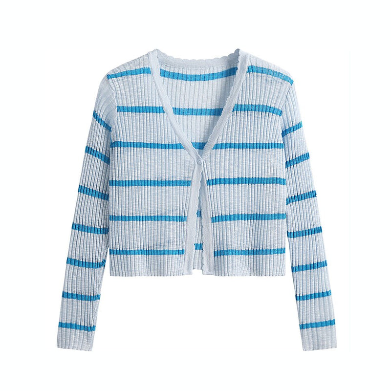 Classic Striped Cardigan Short linen Knitted Jacket Spring Summer Style Knitted Cardigans Women