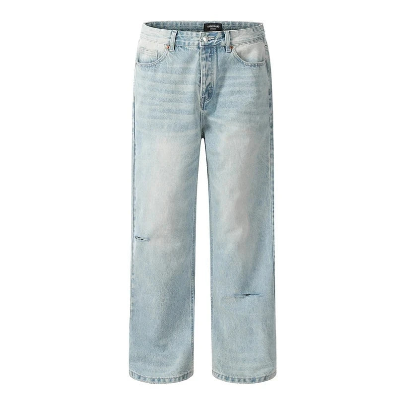 Vintage Ripped Hole Denim Pants Men Jeans Cotton Jean Trousers Retro Men Clothing