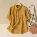 Elegant Half Sleeve Button Shirt Spring Cotton Chemise Female Women Casual Lapel Neck OL Tops