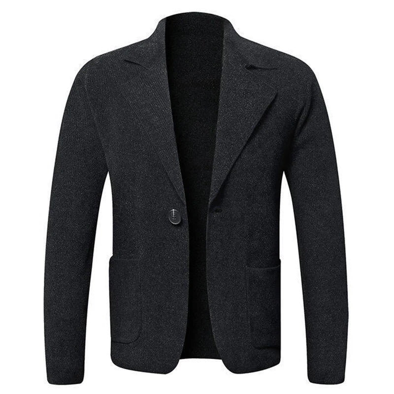 Spring Autumn Casual Outerwear Mens Knitted Buttoned Lapel Suit Jackets Men Coats