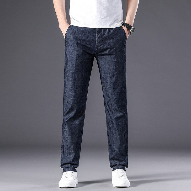 Summer Men Thin Straight Pants Solid Simple Basics Mid Waist Loose Casual Soft Comfortable Trouser Clothes