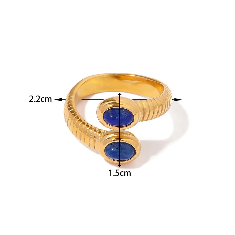 Fashion Natural Stone Rings For Women Luxury Retro Design Lapis Lazuli Ladies Stainless Steel Jewelry Gifts Anillos Mujer 2023