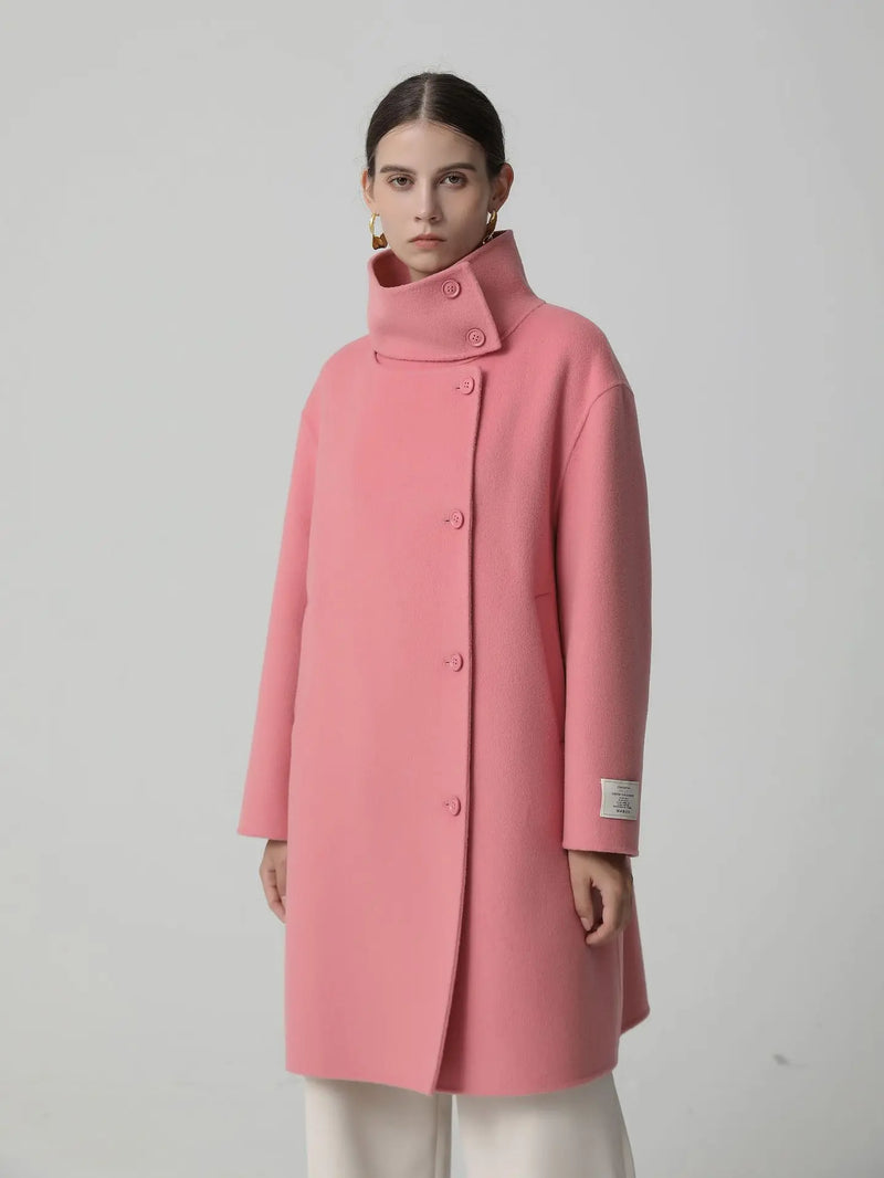 Australian Wool double sides turtleneck long sleeve loose pink white black winter Women coat