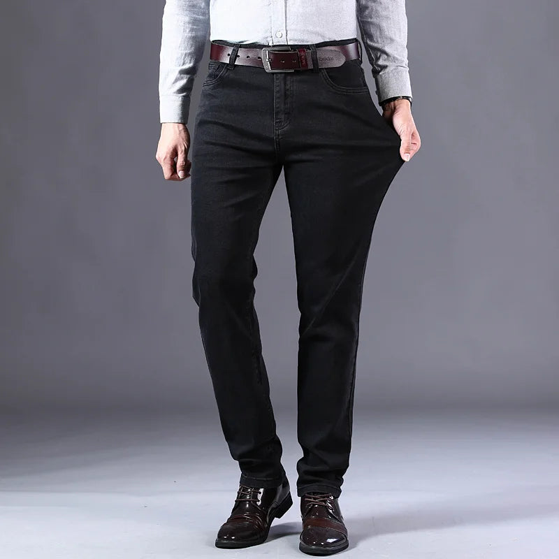 Men Stretch Regular Fit Jeans Spring Solid Casual Slim Pants Male Classic Trousers