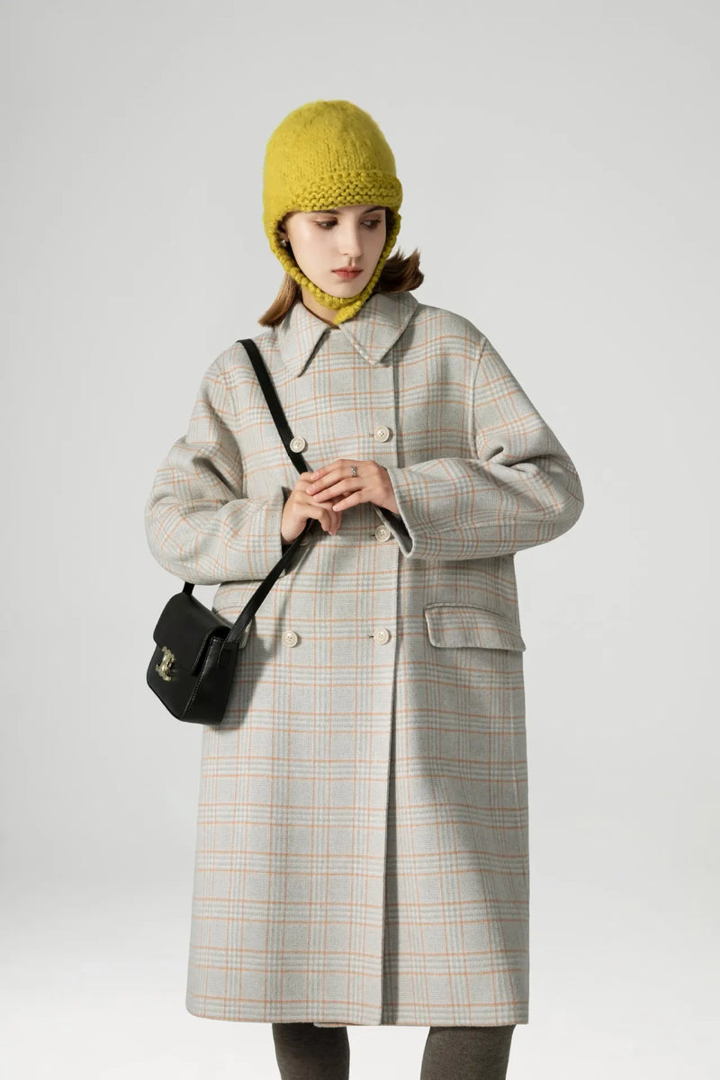 Wool light check loose double sides coat autumn Women coat