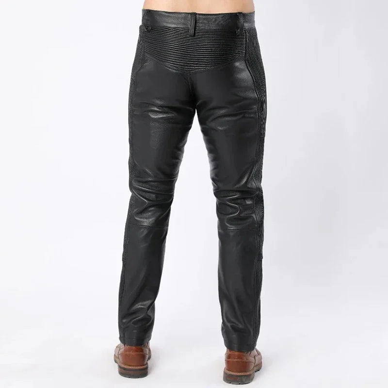 Leather Men Slim Pencil Pants Male Motorcycle Pants Style Trousers