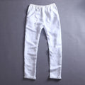 Linen Solid Blue Elastic Waist Straight Loose Trousers Summer Breathable Drawstring Men Clothing