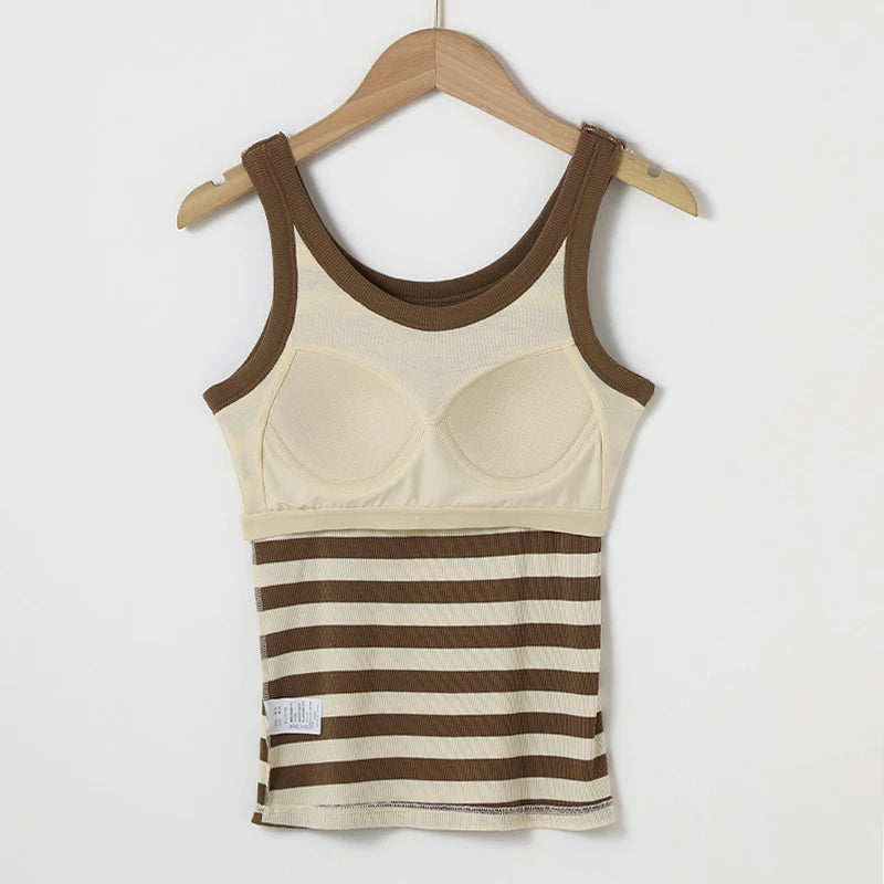 Women's Ribbed Bra Tank Top Tanks Striped Camisoles Camis Sando Singlet Vest Sleeveless Sexy Casual