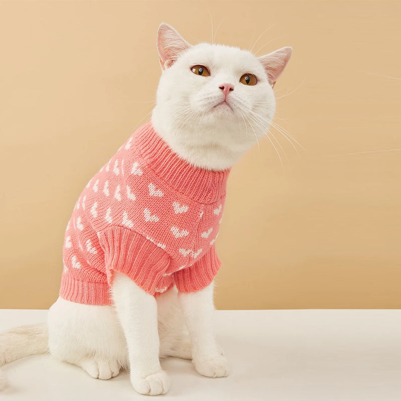 Cute Cat Sweater Classic Heart Graphic Cat Clothes Soft Warm Pet Clothing For Autumn And Winter