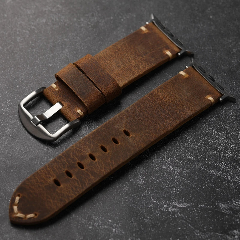 Handmade Head Layer Leather Strap For Apple Watch Ultra 49MM 42MM 44MM Thickened Men Genuine Leather