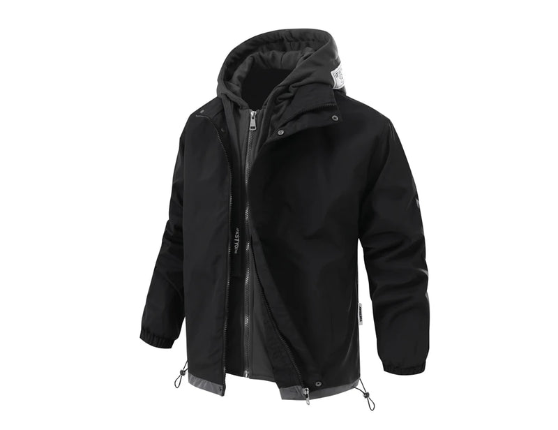 Autumn Winter Men's Bomber Jackets Men Mock Two-piece Hooded Cardigan Coats Men