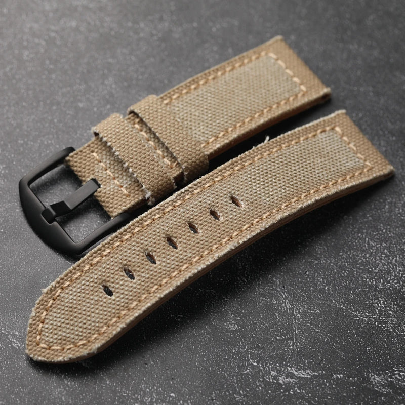 Thickened Canvas Strap Men Fit Leather Bracelet Vintage Bronze Watch Bands