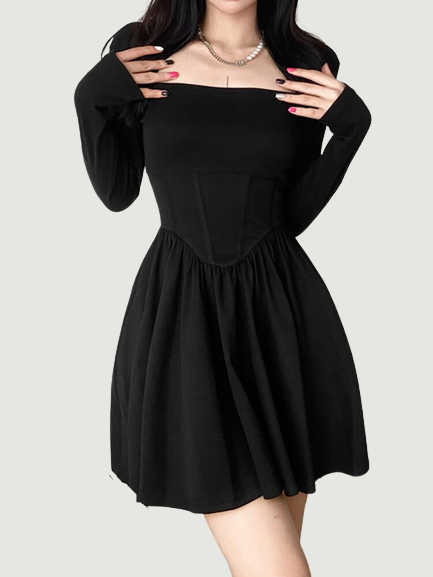 Dark Square Neck Mall Gothic Sexy Corset Dress For Women Long Sleeve Grunge A-line Dresses Black Bodycon Alt Partywear