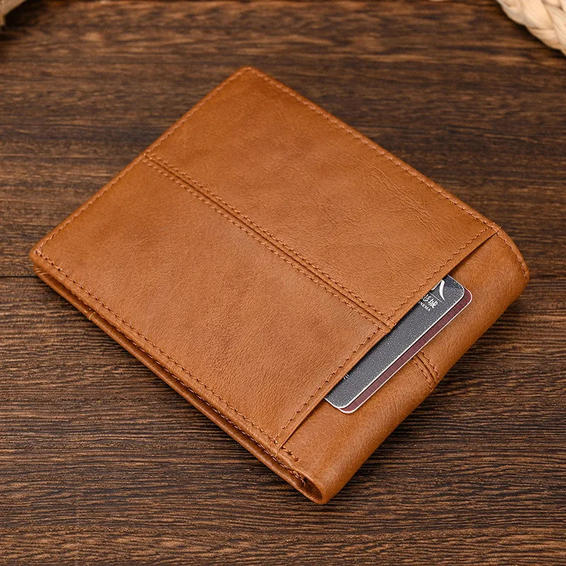 Men's Wallet Genuine Leather inner Zipper Short Purse Card Holder Change Coin Purse Male Clutch Wallets