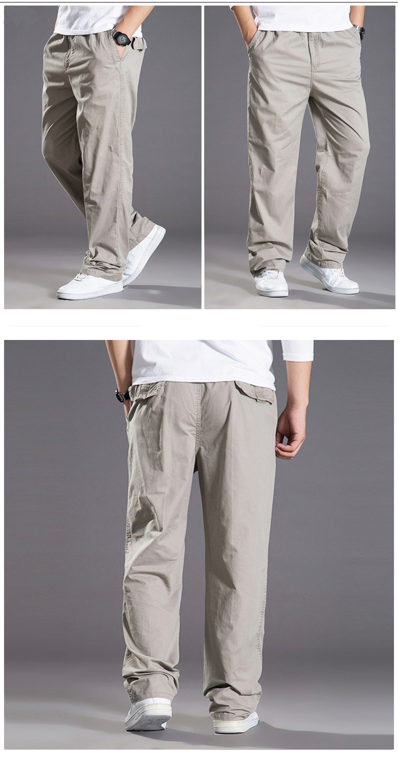 Men Elastic Casual Zipper Pocket Straight Pants