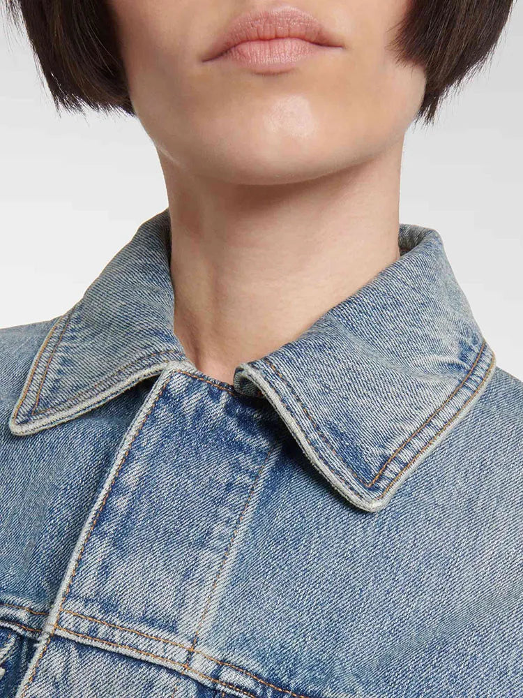 Denim jacket spring and summer chain splicing short jackets for women casual versatile