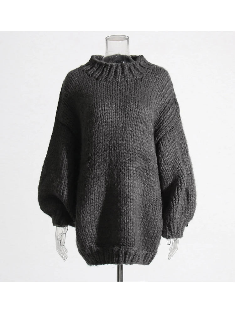 Women's Loose Style Round Neck Bat Sleeve Knitted Pullover Sweater