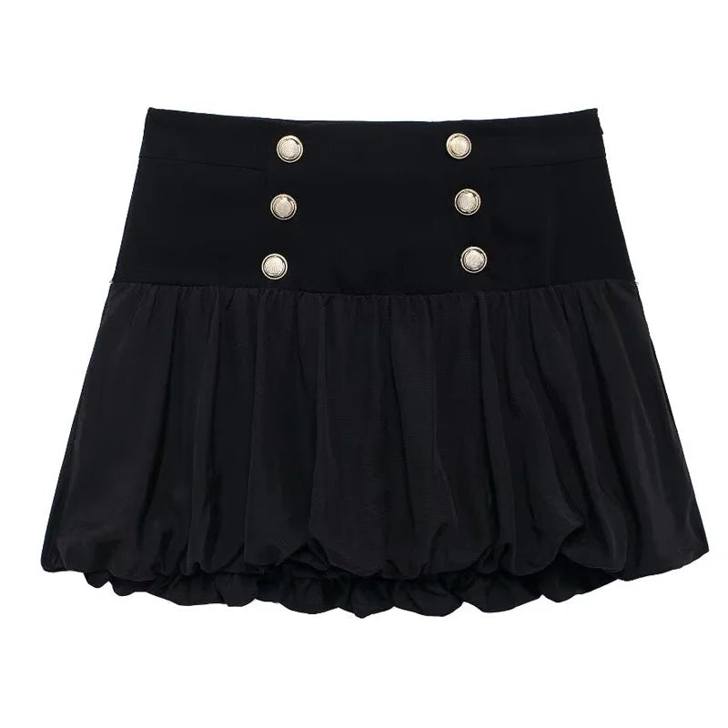 Skirt Women Women's Skirt Ladies Mini Balloon Skirt Elegant Double-Breasted Skirts