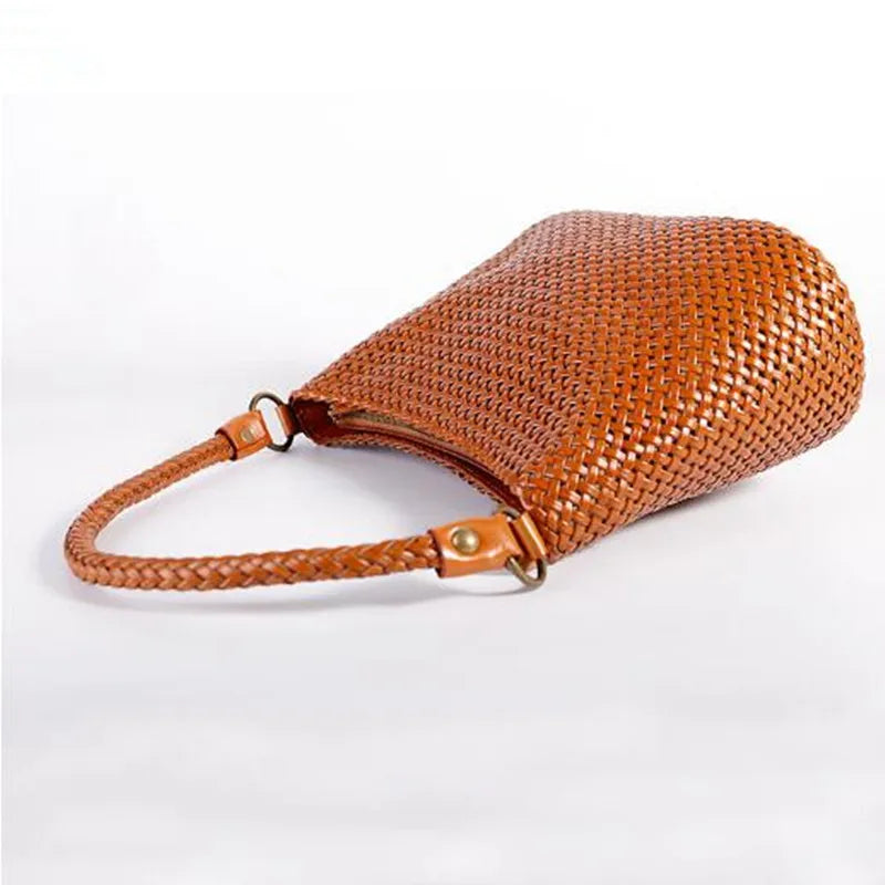 Retro woven women bag rattan capacity casual one-shoulder leather woven bag