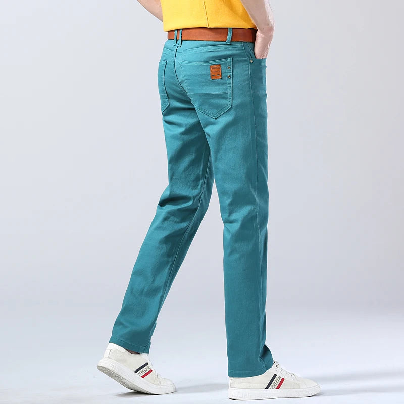 Autumn Men's Bright Stretch Fit Jeans Trendy Denim Straight leg Trousers