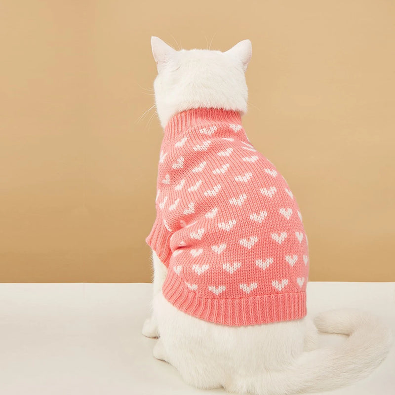 Cute Cat Sweater Classic Heart Graphic Cat Clothes Soft Warm Pet Clothing For Autumn And Winter