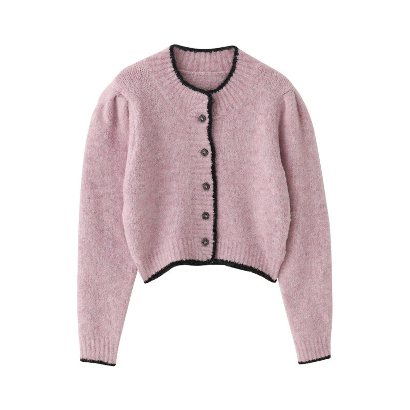 Women Sweater Spring Fall New Candy Solid Wool Round Neck Long Sleeve Knit Cardigan Sweater