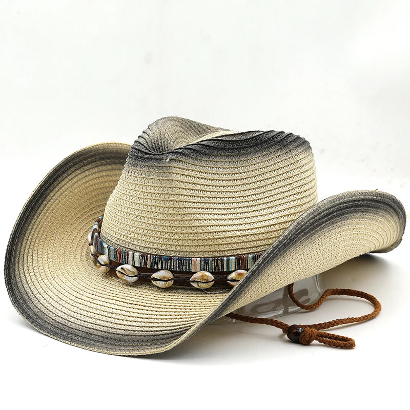 Hat Men's Sun Hat Wide Brim Fedora Hat Belt Decorate Beach Straw Hat for Men