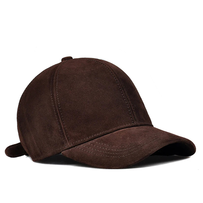 Leather Hat Men Male Winter Top Nubuck Cowhide Adjustable Baseball Cap Big Brim Suede Casual Women