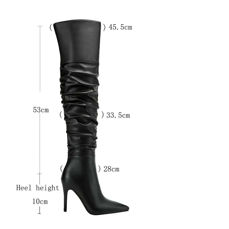 Women Knee Boots Ladies Long Boots Pleated Women Boots