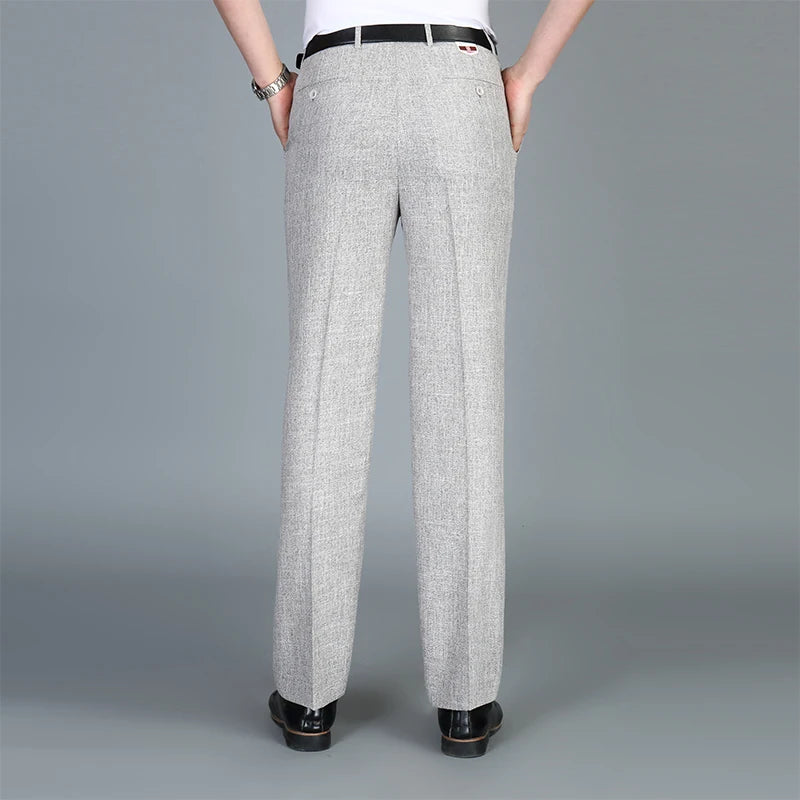 Pants Men's Summer Breathable Casual Linen High Waist Loose Dress Pants