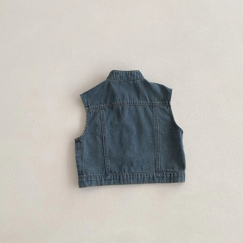 Children Denim Vest Solid Boys Sleeveless Jacket Baby Girls Versatile Cardigan Coat Kids Toddler Clothes