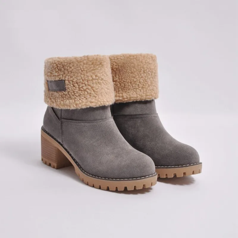 Women Boots Female Winter Shoes Woman Fur Warm Snow Boots Square Heels Ankle Boots