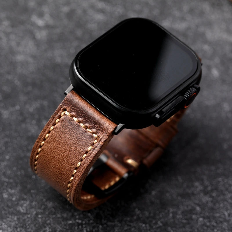 Handmade Grease Leather Strap for Apple Watch Men's Vintage Style Bracelet Thickened Men's Bracelet