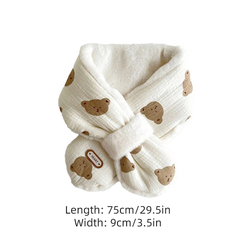 Kids Winter Warm Scarves Cartoon Bear Soft Plush Cross Scarf For Boy Girl Outdoor Neck Warm Kids Short Scarves Neckerchief