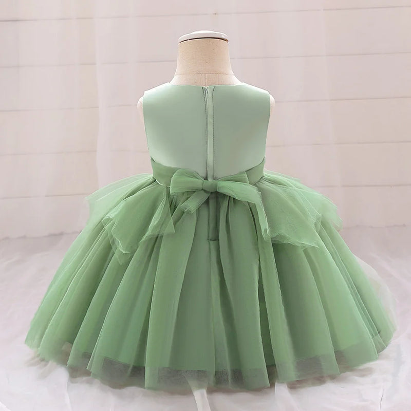 Baby Girls Birthday Dress Newborn Baptism Pink Green Clothes Toddler Kids Elegant Christening Party Gown