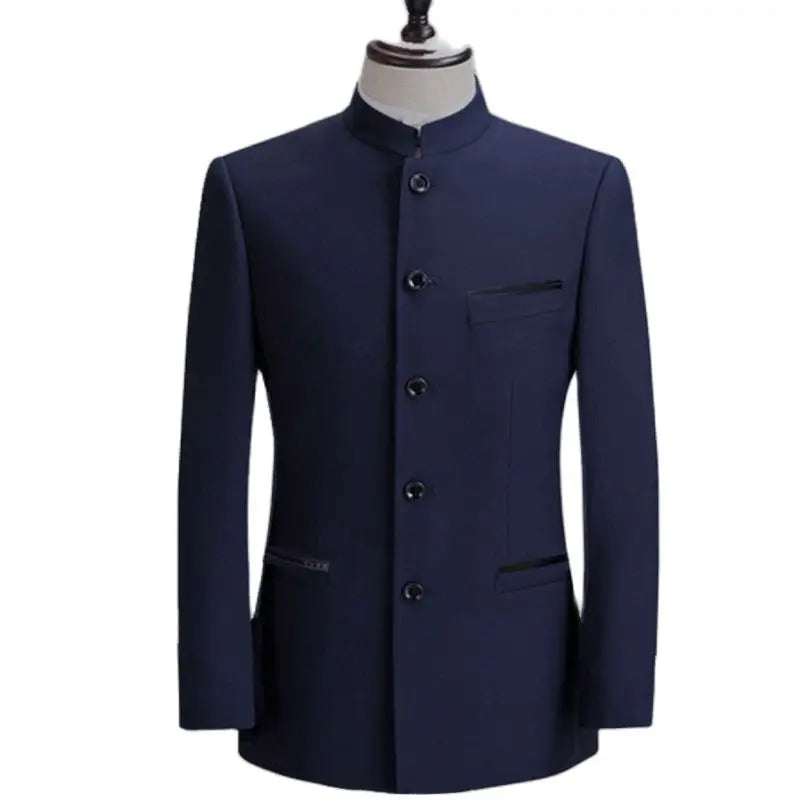 Mandarin Stand Collar Business Casual Wedding Slim Fit Blazer Men Casual Suit Jacket Male Coat