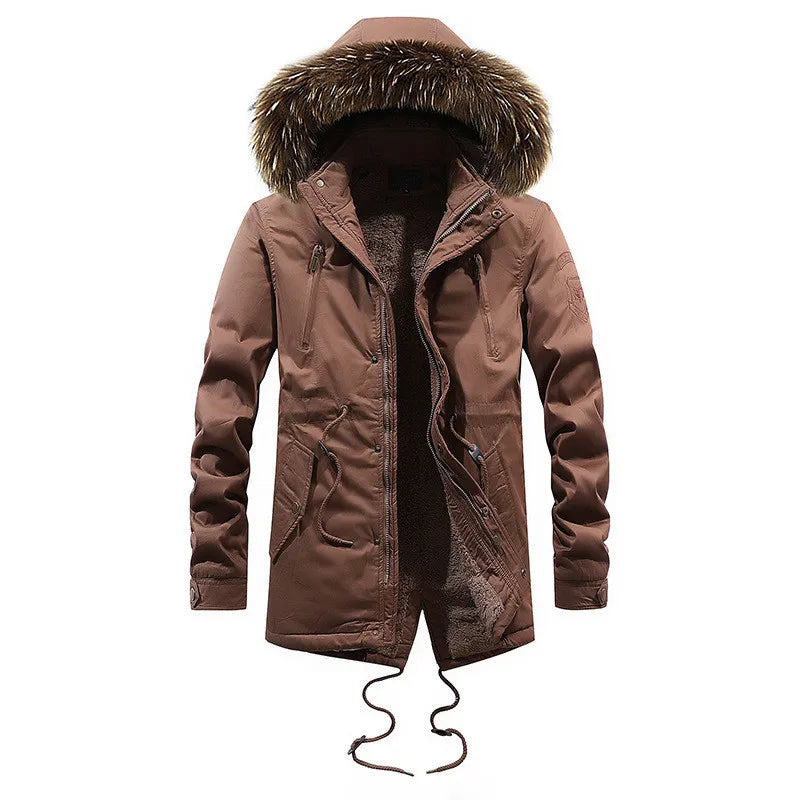 Fur Hooded Fleece Thickened Jacket Warm Long Windbreaker Men's Military Winter Jacket Cotton Casual Jacket