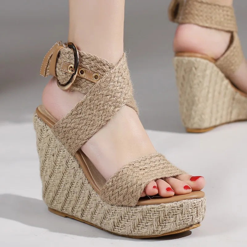 Summer Wedge Shoes For Women Sandals Platform Wedges Knitted Gladiator Flip Flops